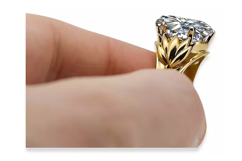 Винтаж украшения Кольцо Циркон 14-кв Желтое золото vrc029y